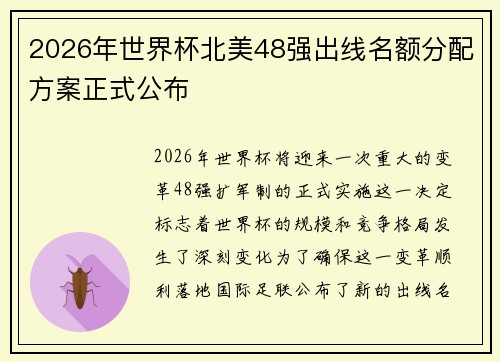 2026年世界杯北美48强出线名额分配方案正式公布